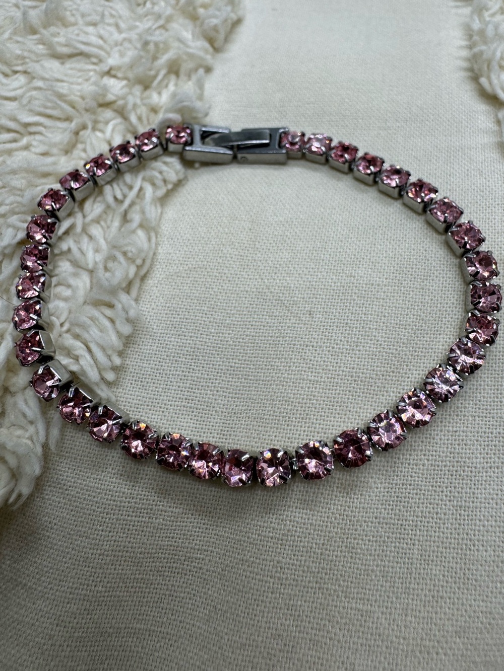 Pink Rhinestone Tennis Bracelet Stainless Steel Small Wrist